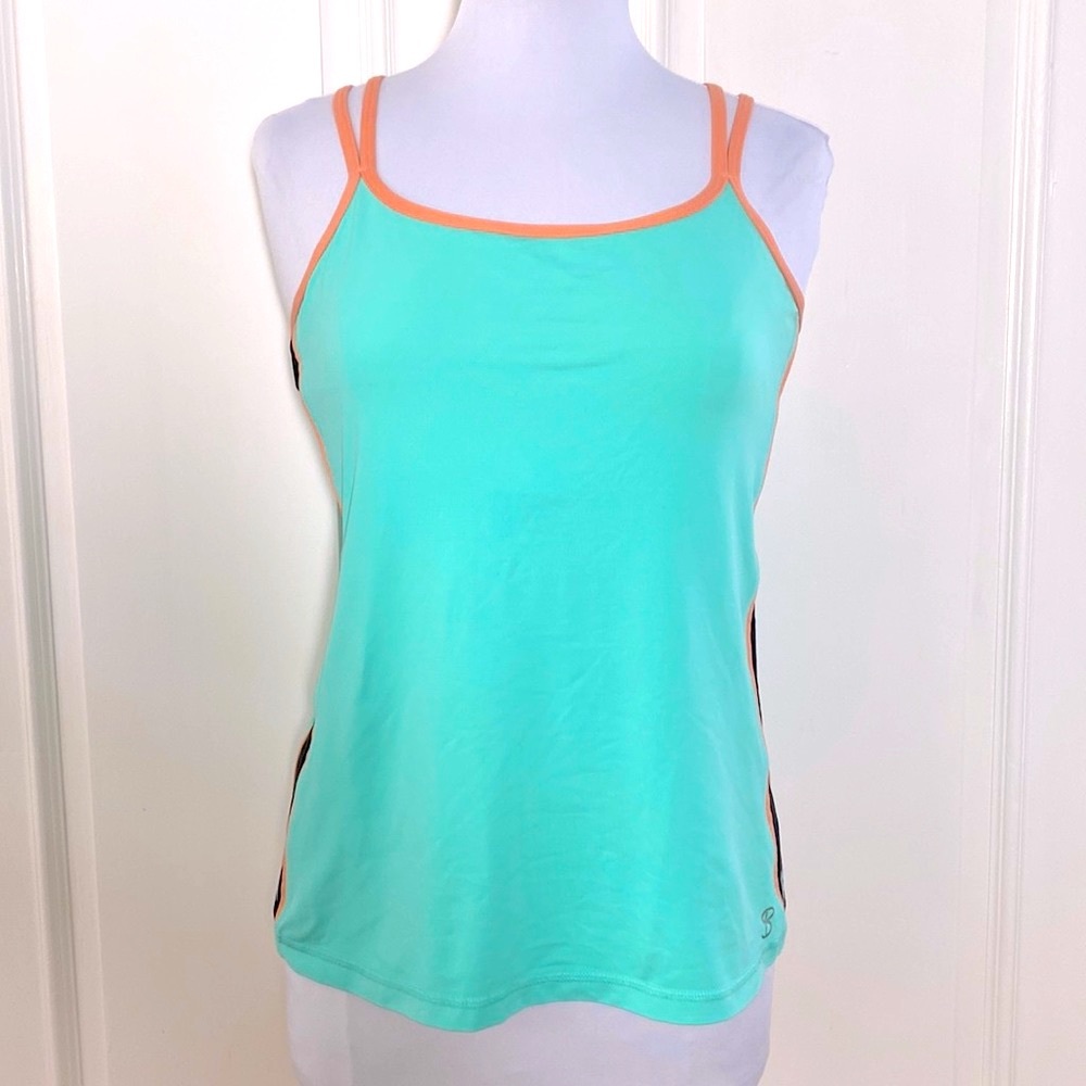 Sofibella Pickleball Tennis Turquoise Built-in Bra Shelf Dbl Straps Crisscross